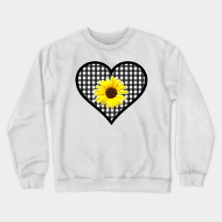 Black and White Gingham Heart with Yellow Daisy Crewneck Sweatshirt